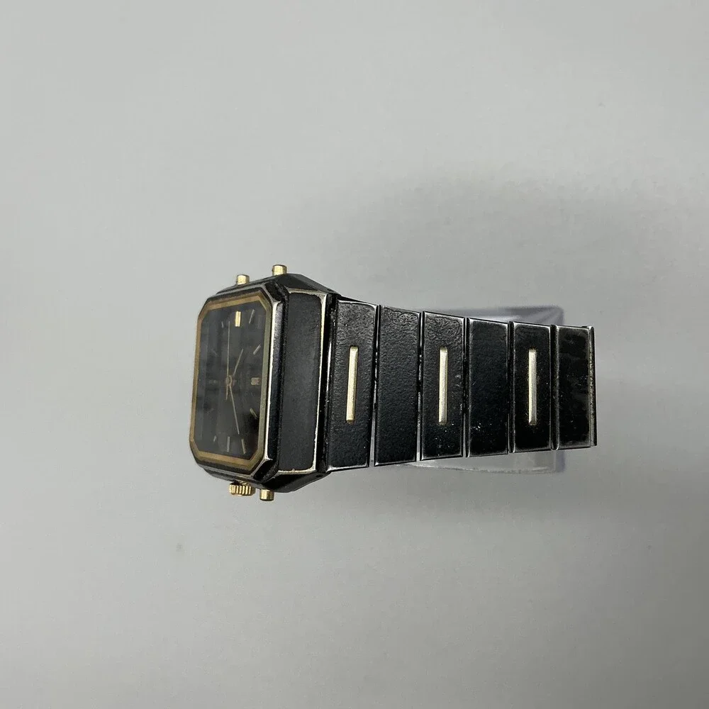 Vintage Pulsar V031-5000 Mens Watch 31mm Black Gold Tone Ana Digi New Battery 6